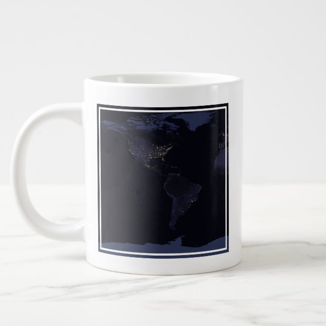 Global Map Earth's City Lights At Night. Large Coffee Mug (Left)