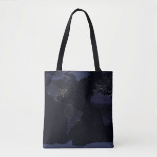 Global Map Earth's City Lights At Night. Tote Bag