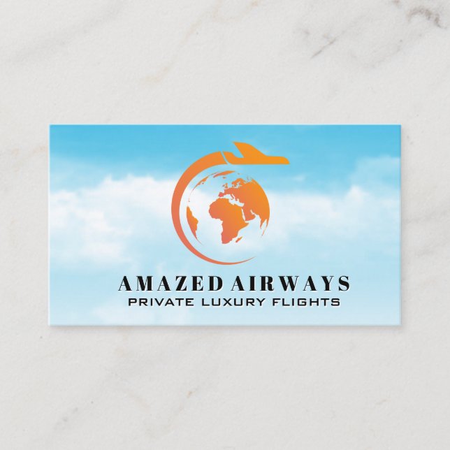 Global Map | Plane Flying Business Card (Front)