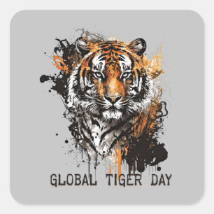 Global Tiger Day, grunge tiger Square Sticker