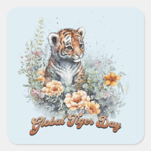 Global Tiger Day, watercolor cub Square Sticker