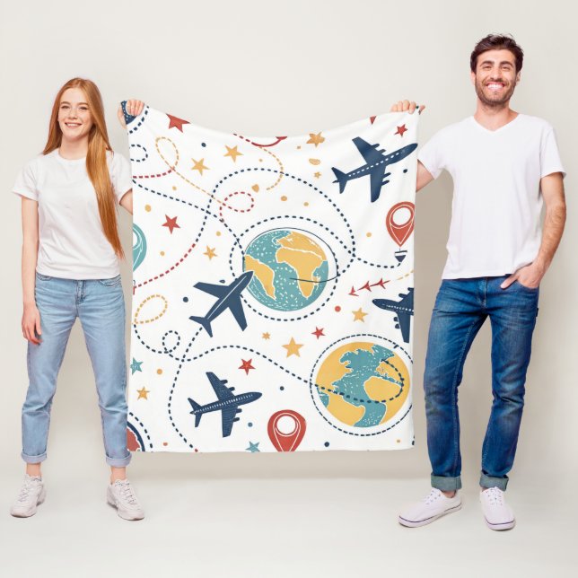 Global Travel Aviation Pattern (1) Fleece Blanket (In Situ)