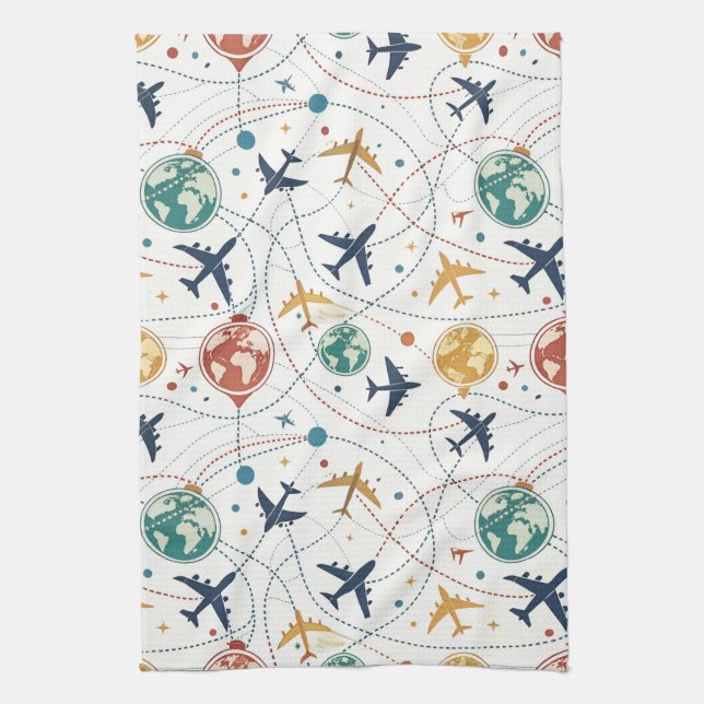 Global Travel Aviation Pattern (2) Tea Towel (Vertical)
