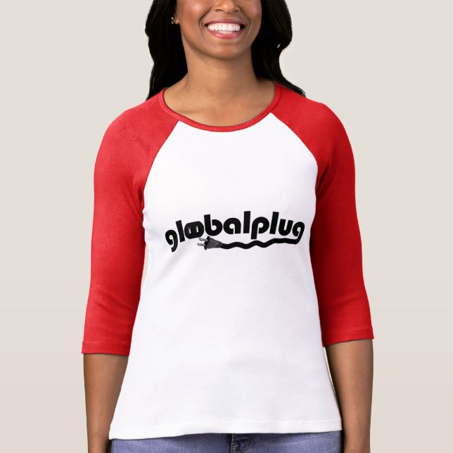 globalplug Red Baseball-T Womens Black logo design T-Shirt (Front)