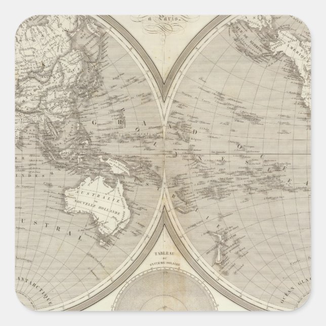 Globe map square sticker (Front)