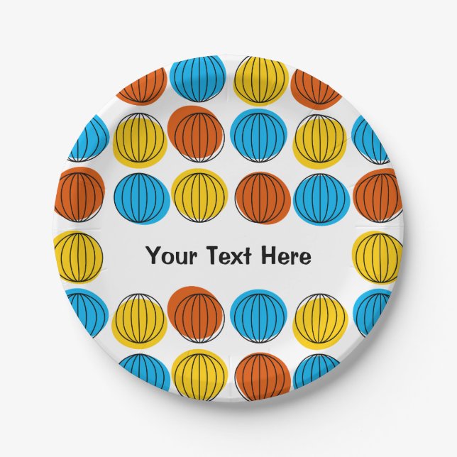 Globe Multi Text paper plate round (Front)