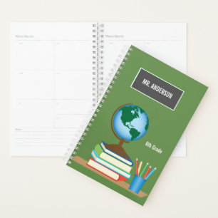 Globe on School Books Personalised Teacher Planner