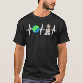 Globe Planet Earth Bearded Collie Heartbeat Dog Lo T-Shirt