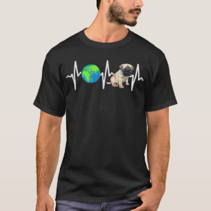Globe Planet Earth Pug Heartbeat Dog Lover T-Shirt