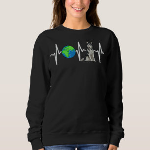 Globe Planet Earth Siberian Husky Heartbeat Dog Sweatshirt