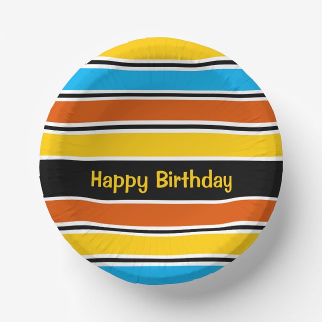 Globe Stripe Classic Birthday  Paper Plate (Front)
