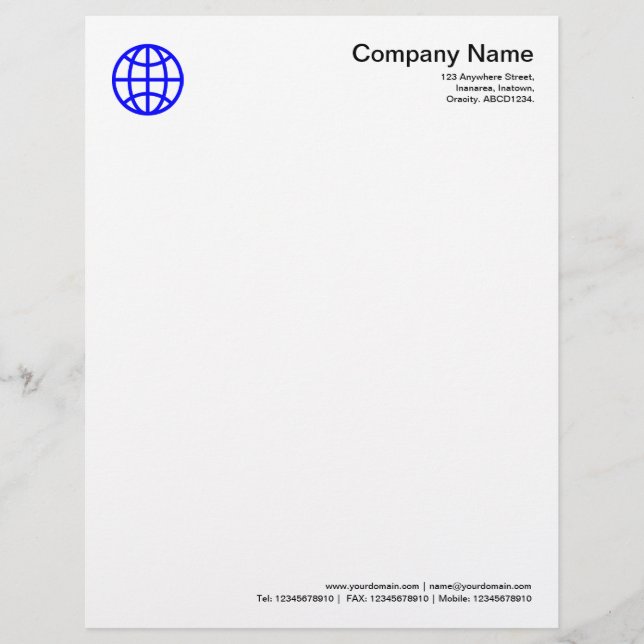 Globe Symbol - Blue Letterhead Design (Front)