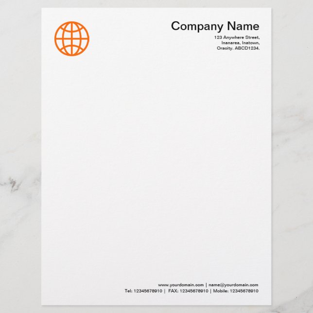 Globe Symbol - Orange Customised Letterhead (Front)
