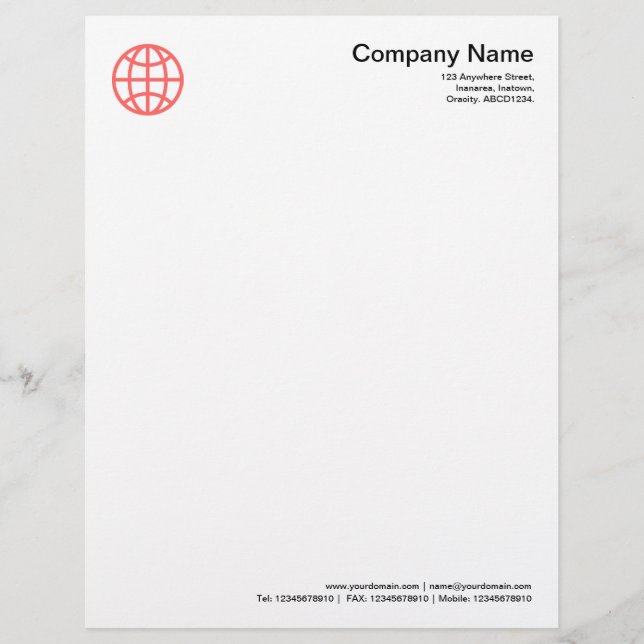 Globe Symbol - Tropical Pink Letterhead Template (Front)