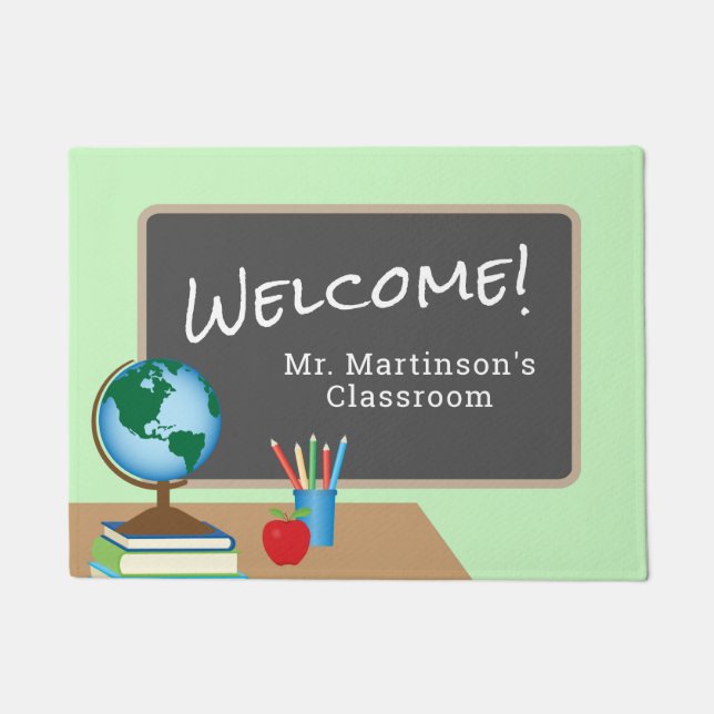 Globe | Teacher Classroom Welcome Doormat (Front)