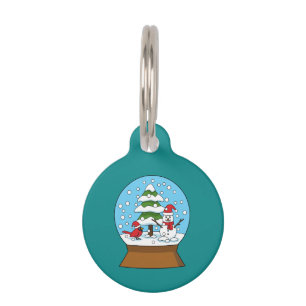 Globe w Cardinal Snowman & Pine Tree Personalise Pet Tag