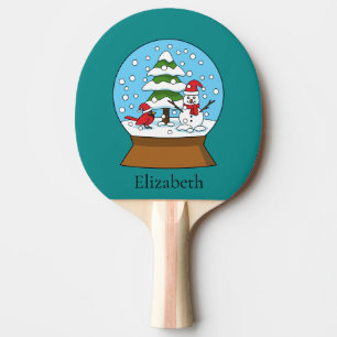 Globe w Cardinal Snowman & Pine Tree   Personalise Ping Pong Paddle