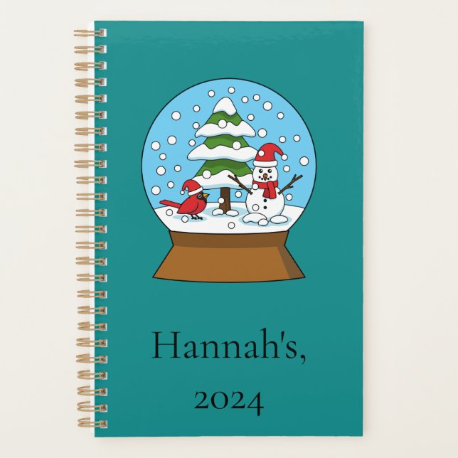 Globe w Cardinal Snowman & Pine Tree | Personalise Planner (Front)
