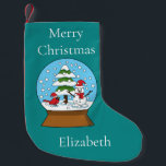 Globe w Cardinal Snowman & Pine Tree | Personalise Small Christmas Stocking<br><div class="desc">An illustration of a snow globe that features a very cute snowy mountain landscape with red cardinal wearing a red santa hat, snowman wearing a red ribbon and santa hat, and pine trees. This cute cartoon snowdome design is a gift idea for winter and christmas holiday season lovers, bird and...</div>