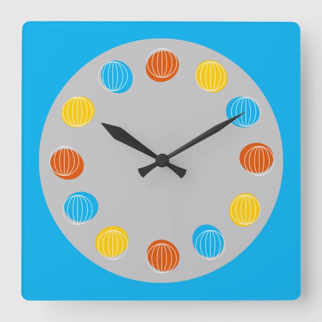 Globe White blue square Wall Clock (Front)
