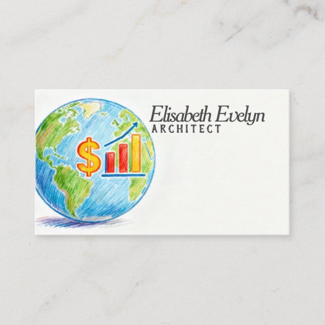Globe with Dollar Symbol and Rising Graph Business Card (Front)