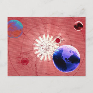 Globes with map of universe postcard