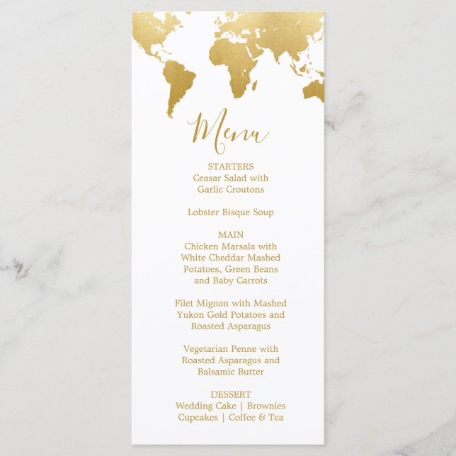 Globetrotter Glam Wedding Menu Card (Front)