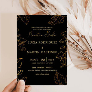 Glod Leaf Spanish Nuestra Boda Invitation