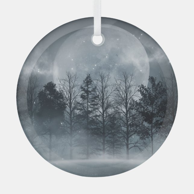 Gloomy Dark Forest: Moonlit Scene Glass Tree Decoration (Front)
