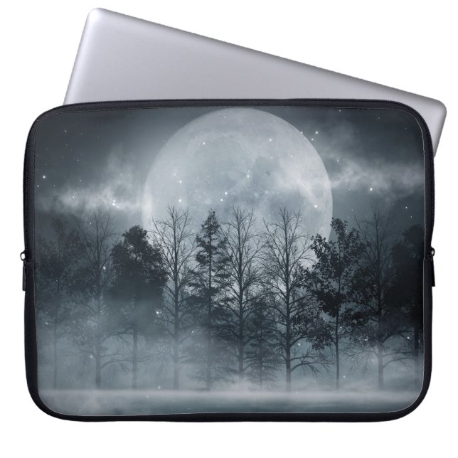 Gloomy Dark Forest: Moonlit Scene Laptop Sleeve (Front)