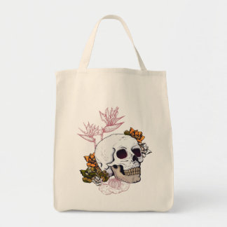 Gloomy skull and flowers tote bag