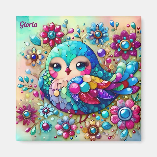 GLORIA ~ Cute Bright Metallic Bird ~ Magnet (Front)