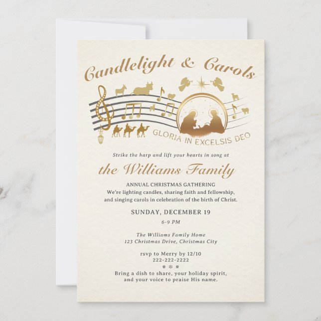 Gloria in Excelsis Deo Christmas Carols Gathering Invitation (Front)