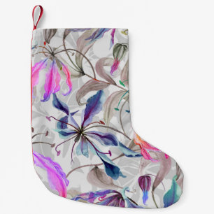 Gloriosa Lily Flowers: Elegant Watercolor Small Christmas Stocking
