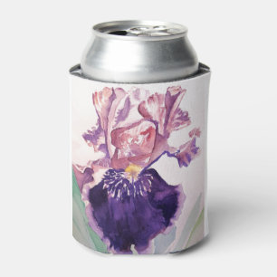 Glorioues Purple Iris Watercolor Painting Can Cooler