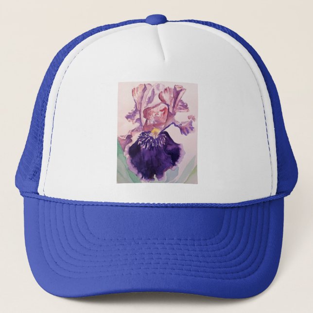 Glorioues Purple Iris Watercolor Painting Trucker Hat (Front)