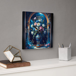 Glorious Floral Bouquet Under A Moonlit Sky Square Wall Clock