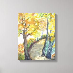 Glorious Golden Autumn Landscape from Watercolour Canvas Print
