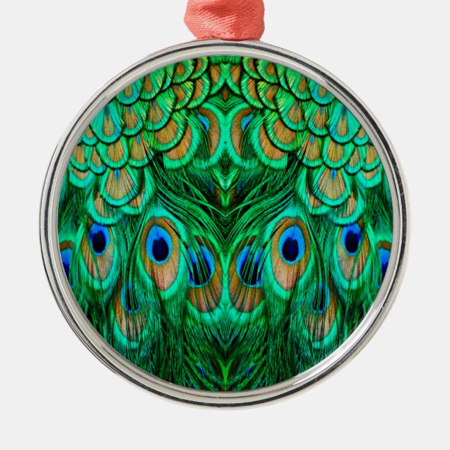 Glorious Peacock Feathers Metal Tree Decoration (Front)