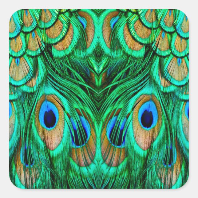 Glorious Peacock Feathers Square Sticker (Front)