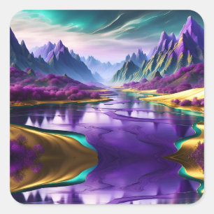 Glorious Purple and Gold Landscape Square Sticker