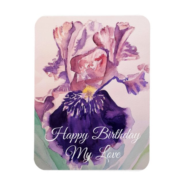 Glorious Purple Watercolor Iris Birthday Magnet (Vertical)
