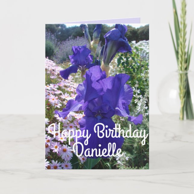 Glorious Purple Watercolor Iris Love Birthday Card (Front)