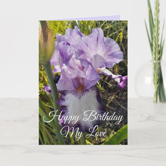 Glorious Purple Watercolor Iris Love Birthday Card (Front)