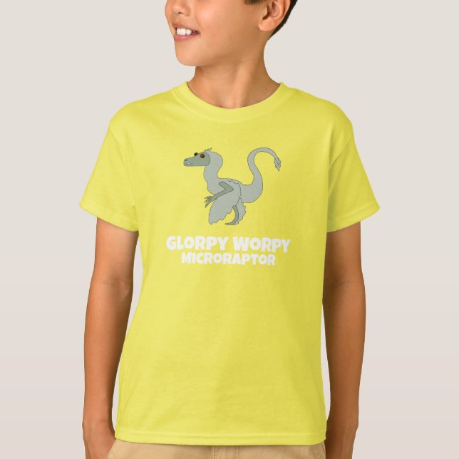 Glorpy Worpy Microraptor Dino T-Shirt (Front)