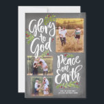 Glory and Peace Chalkboard | Christmas Photo Card<br><div class="desc">Christmas floral and berries frame this glorious proclamation and provide the perfect backdrop for three favourite photos.</div>