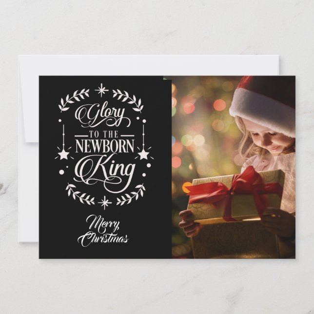 Glory To /Christmas Saying/2-Sided Photo  /Black Holiday Card (Front)