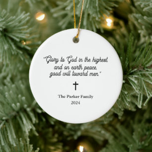 Glory to God   Black and White and Photo Christmas Ceramic Tree Decoration