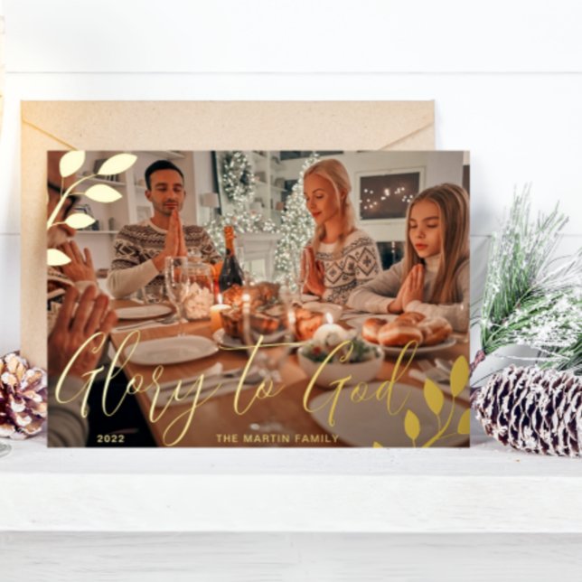 Glory to God Black Botanical Christmas Photo (Creator Uploaded)