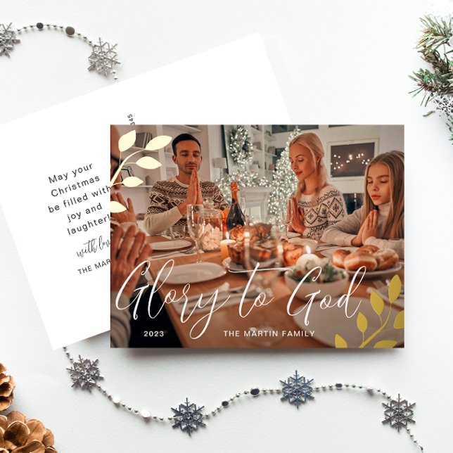 Glory to God Botanical Christmas Foil Holiday Postcard (Creator Uploaded)